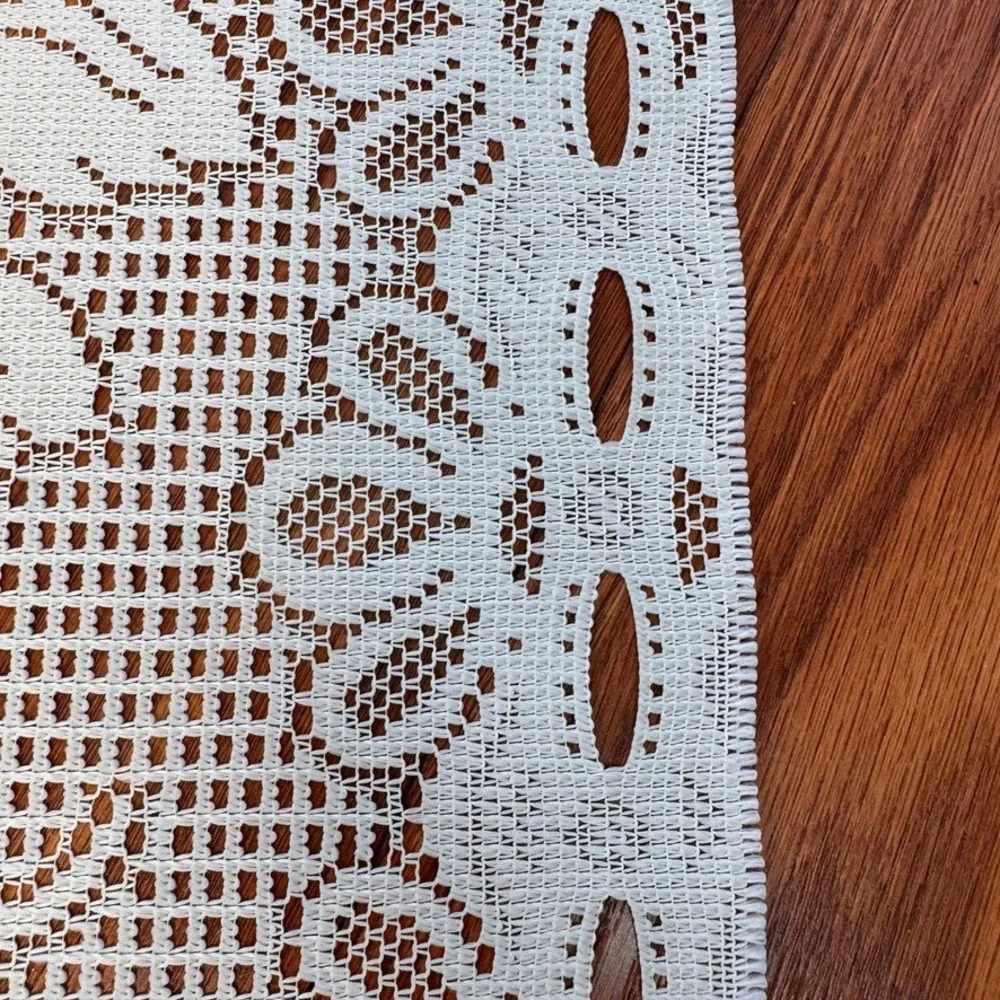 Vintage White Lace Table Runner Fruit Cottagecore Scalloped Edge 57 Inch